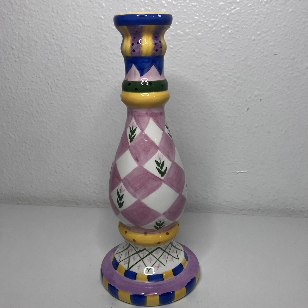 Milson & Louis Ceramic Colorful Tall Hand Painted Floral Candle Stick Holder